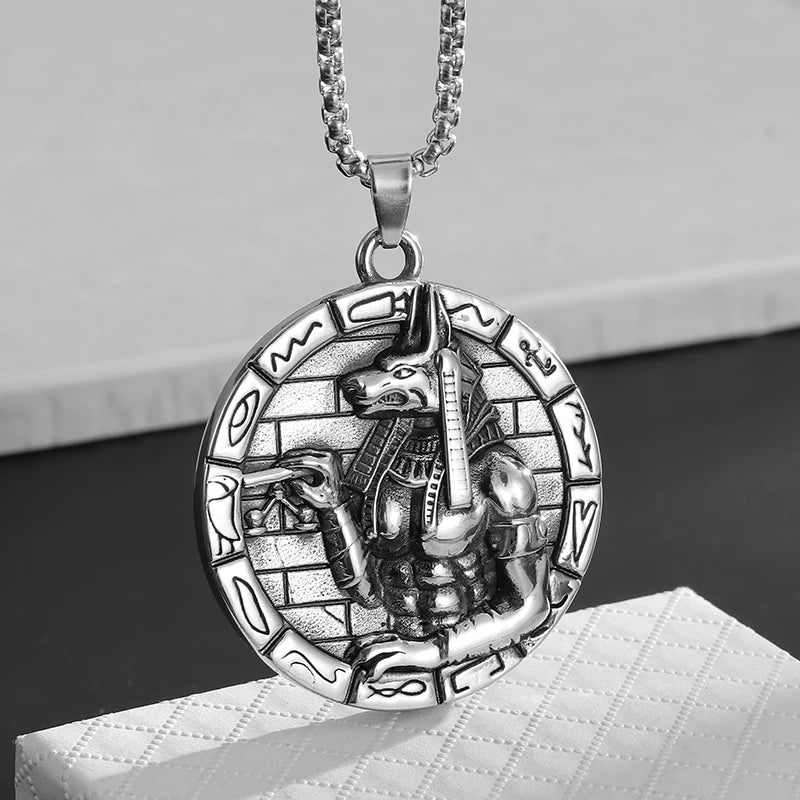 Retro Arabian Egyptian Mythology God of Death Anubis Medal Pendant Necklace Men's Personalized Punk Pharaoh Amulet Jewelry