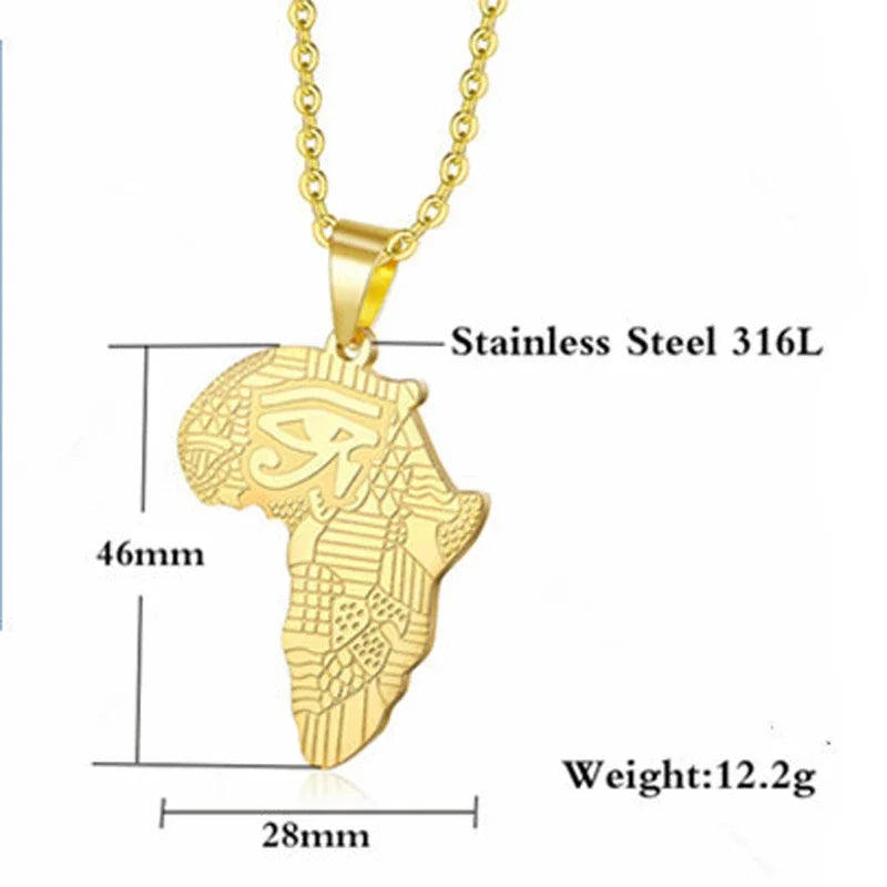 Stainless Steel Ancient Egyptian Symbol Protection Necklace Gift Eye of Horus Necklaces Africa Map Pendant for Men Boy