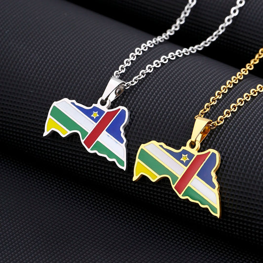 Central Africa Map Flag Pendant Necklace Stainless Steel Gold/Silvre Color Men Women Country Map Jewelry Gift