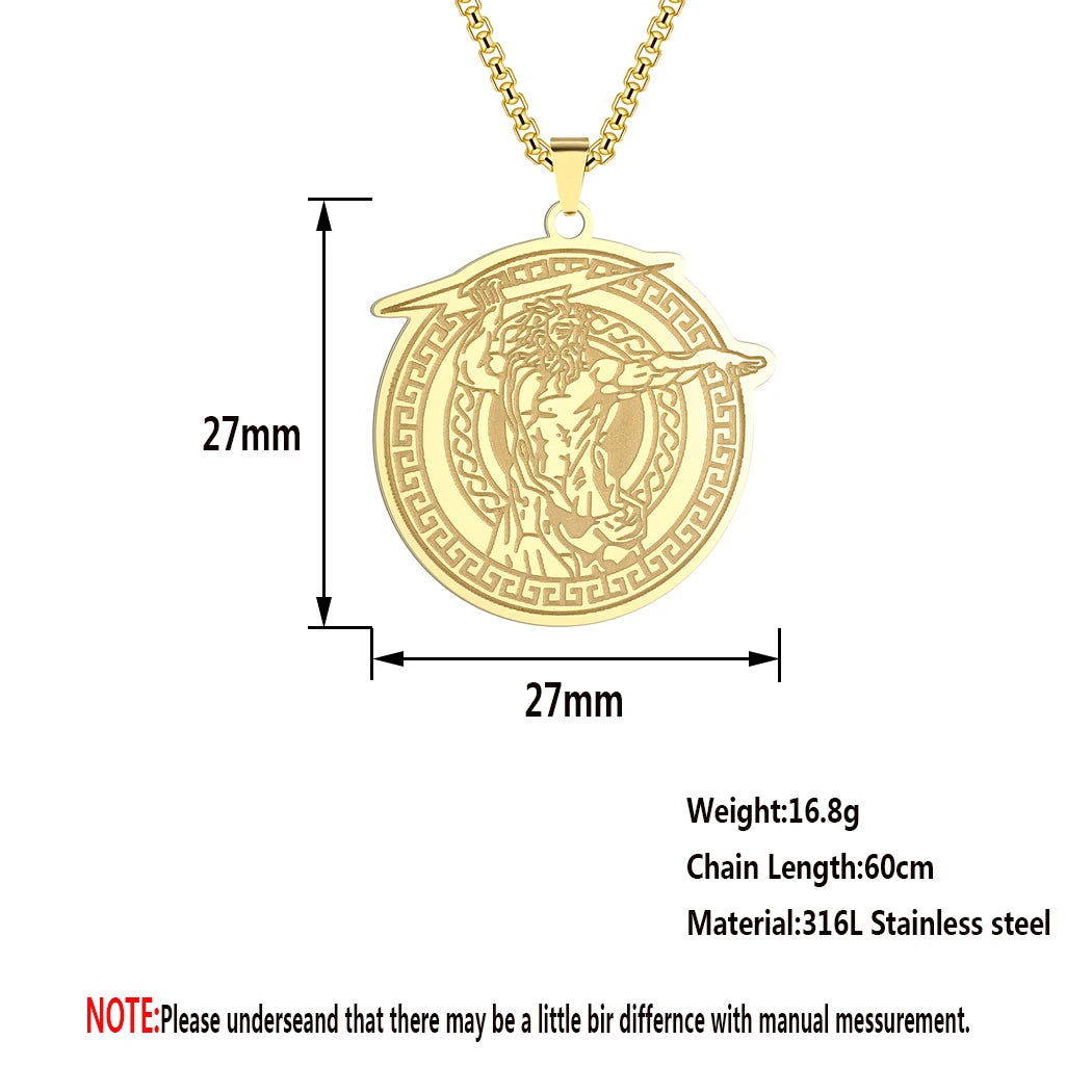 CHENGXUN Thunder God Zeus Pendant Necklace for Men Boys Stainless Steel Punk Ancient Greek Mythology Charm Chain Hip Hop Jewelry