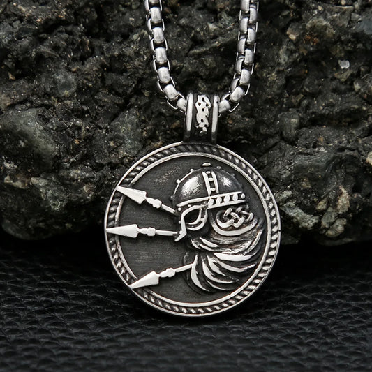 Stainless Steel Men's King of War Spartan Necklaces Vintage Vikings Warrior Pendant Chain Ancient Greek Warrior Amulet Jewelry