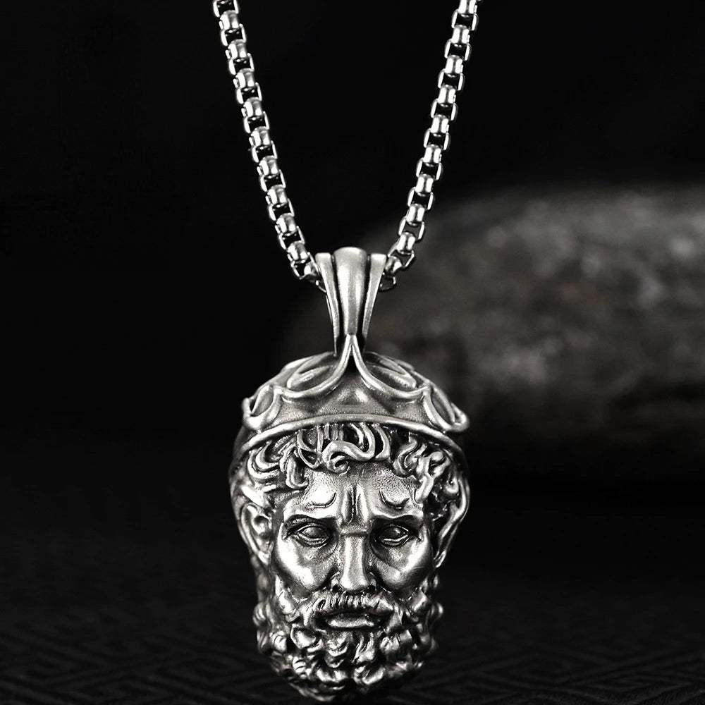 Personality Greek Mythology Jesus Christ Pendant Necklace for Men Women's Motorcycle Party Long Chain Hip Hop Jewelry