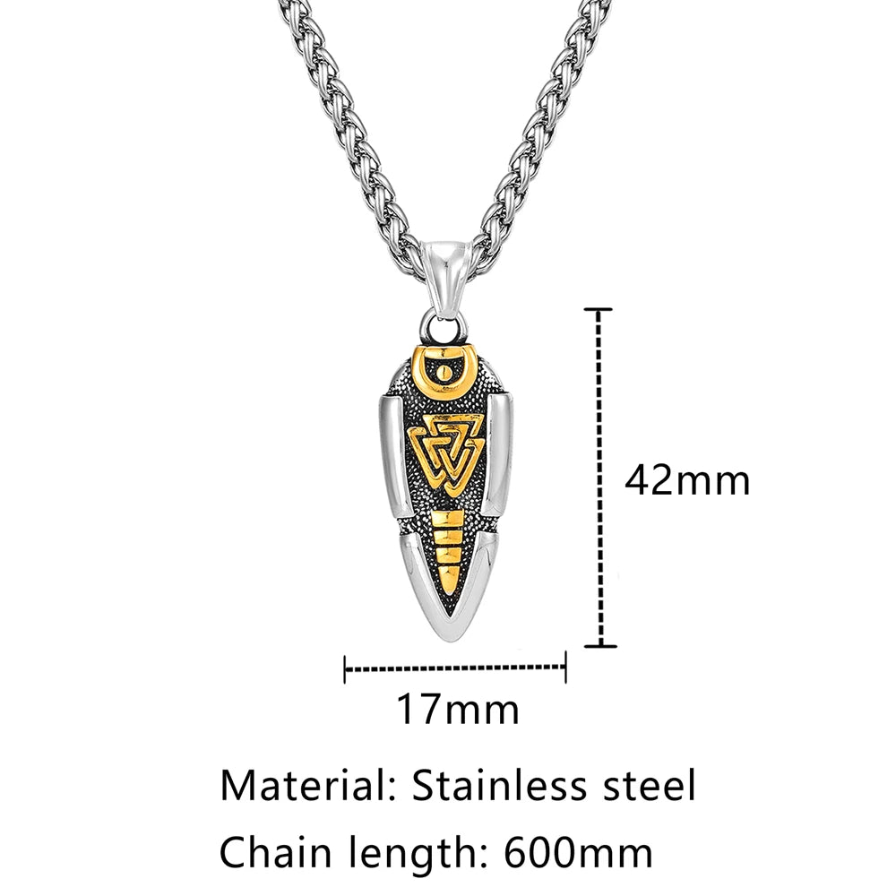 Vikings Rune Gungnir Arrowhead Necklace Men Stainless Steel Norse Mythology Odin's Spear Pendant Charm Valknut Amulet Jewelry