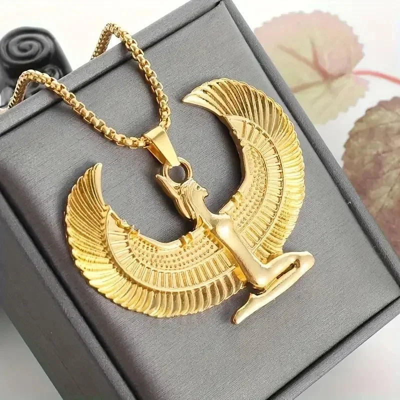 Ancient Egyptian Mythology Goddess Isis Wings Mysterious and Elegant Pendant Necklace