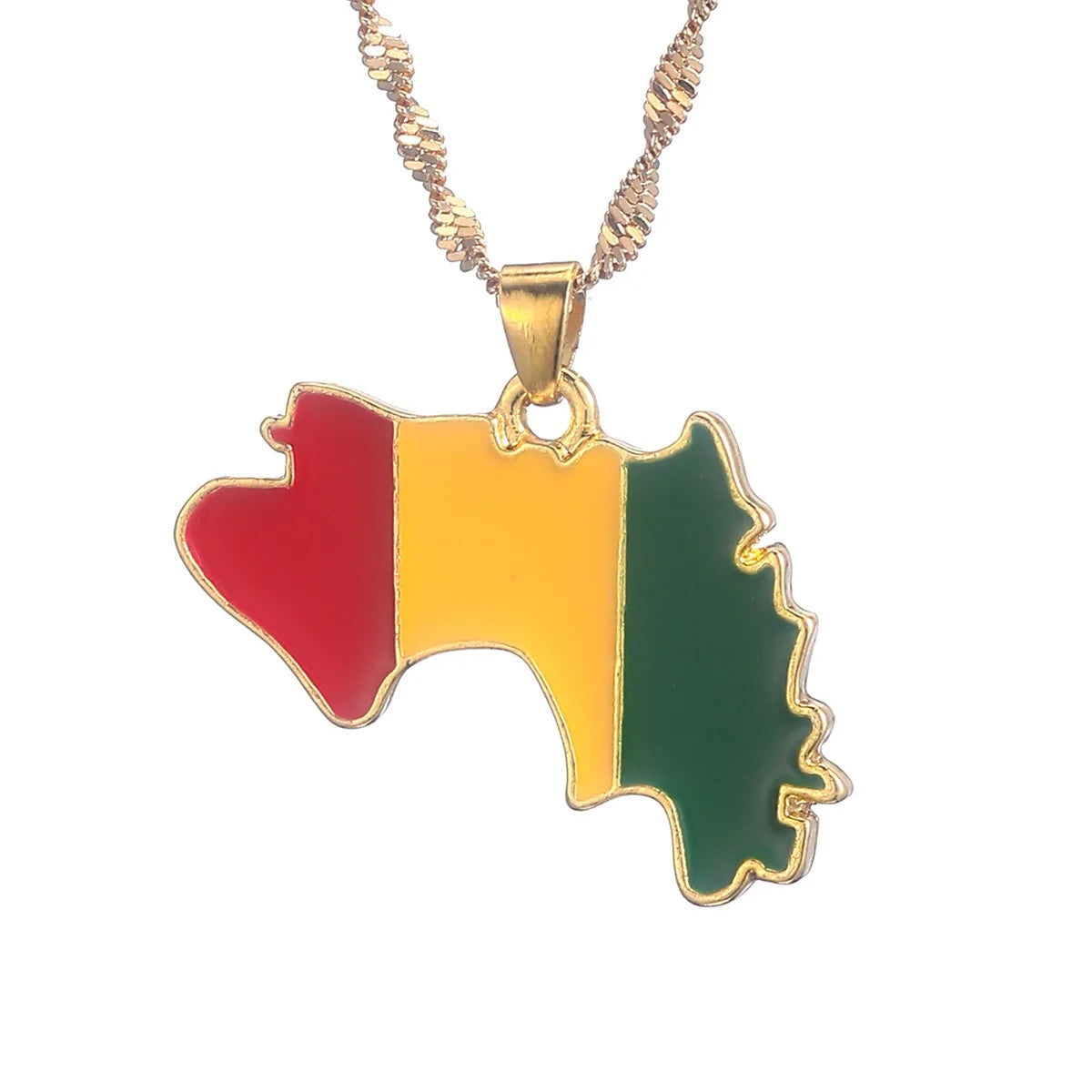 The Republic of Guinea Map Flag Pendant Necklace Chain Jewelry