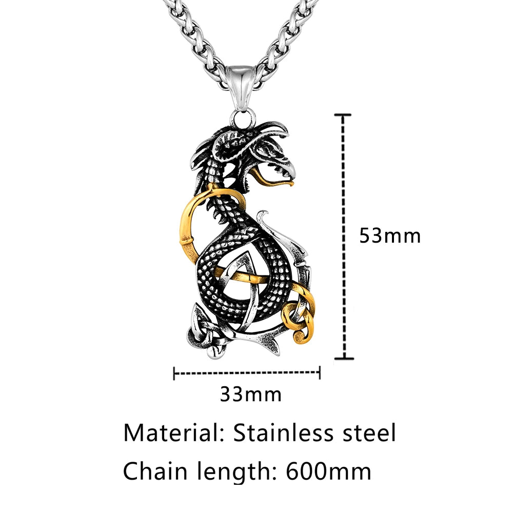 Domineering Vikings Dragon Necklaces Men Stainless Steel Norse Mythology Jormungand Amulet Vintage Animals Pendant Charm Jewelry