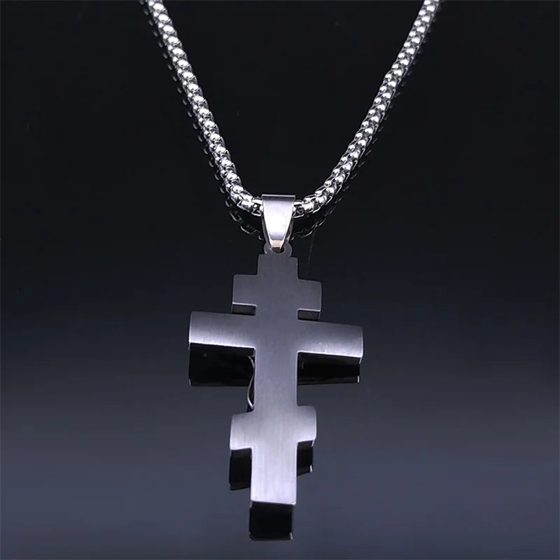 Orthodox Cross Jesus Necklace for Women Men Stainless Steel Russian Greek Church Eternal Cross Jewelry corrente masculina N6597