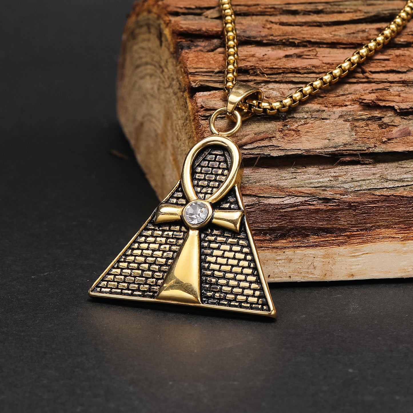 Hip Hop Ancient Egypt Horus Eye Pyramid Male Pendant Personality Cross Titanium Steel Necklace