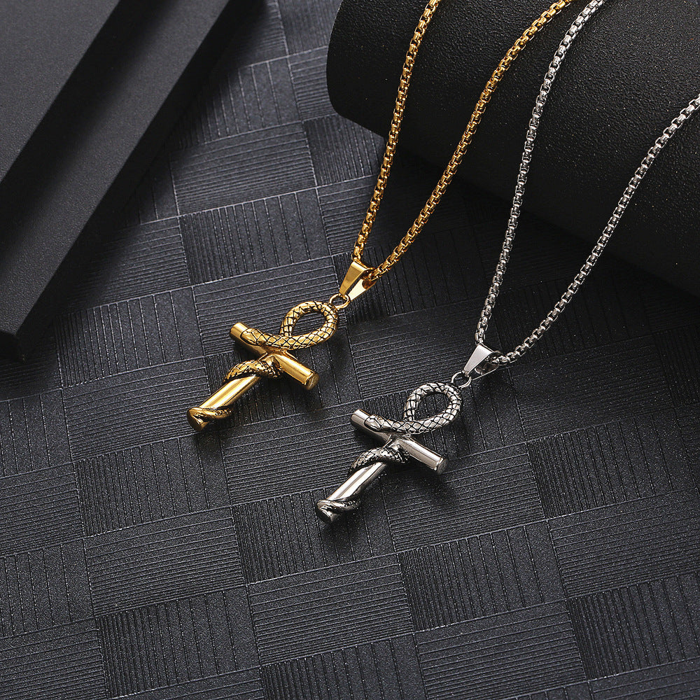 Ancient Egypt Anka Pendant Vintage Snake Cross Personality Titanium Steel Accessories