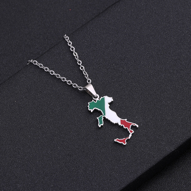 Italy Map Pendant Stainless Steel Necklace Drip Oil