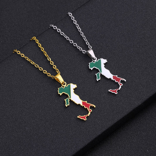 Italy Map Pendant Stainless Steel Necklace Drip Oil