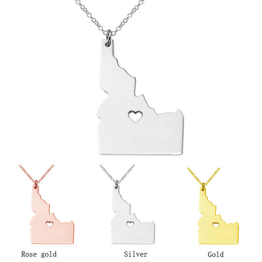 USA Idaho State Map Stainless Steel Pendant Necklace