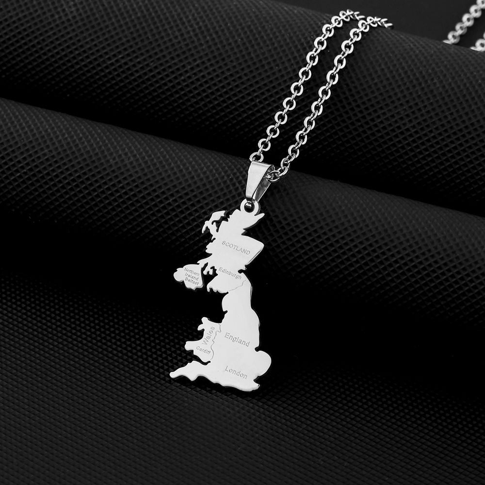 Stainless Steel British Map City Necklace For Women