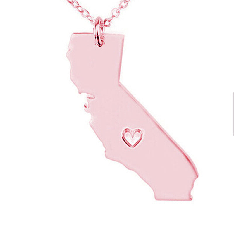 USA California State Map Stainless Steel Necklace