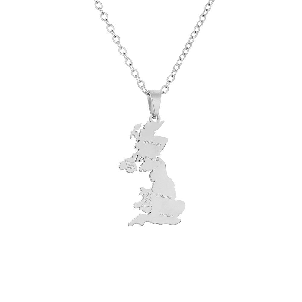 Stainless Steel British Map City Necklace For Women