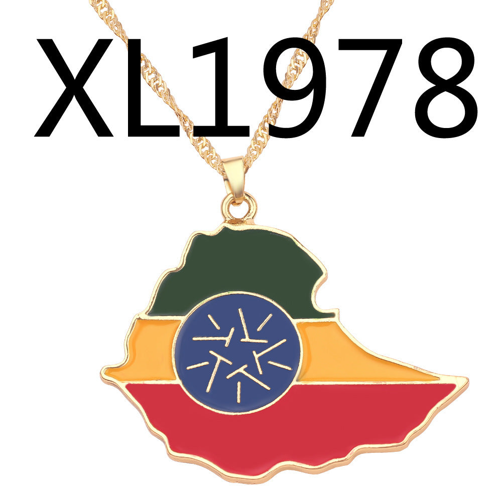 Ethiopia Map Drip Oil Hip Hop Necklace