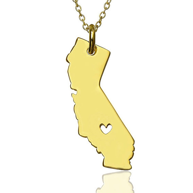 USA California State Map Stainless Steel Necklace