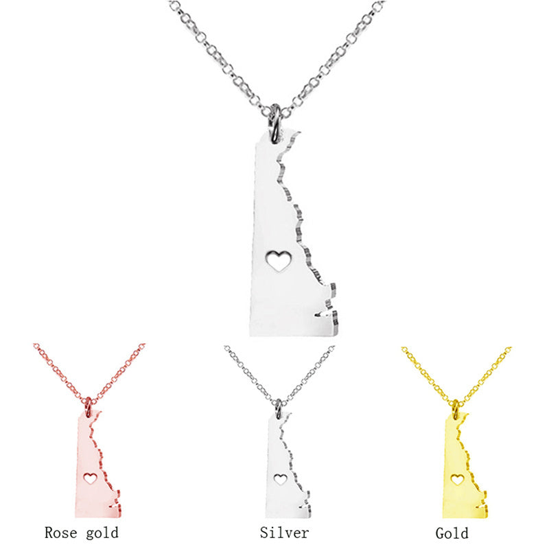 USA Delaware State Map Stainless Steel Necklace