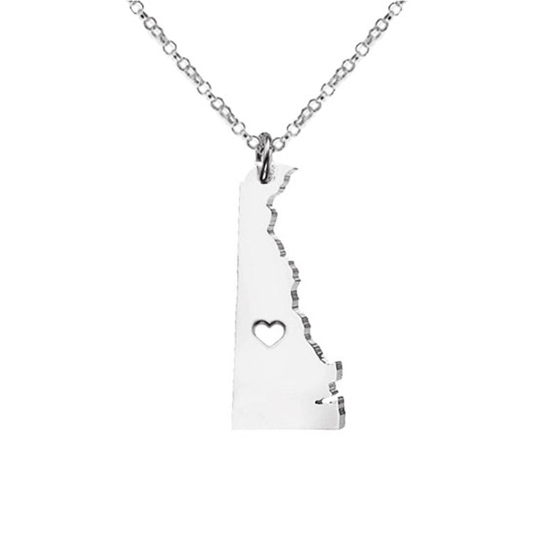 USA Delaware State Map Stainless Steel Necklace