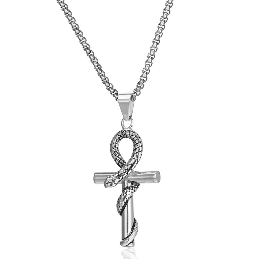 Ancient Egypt Anka Pendant Vintage Snake Cross Personality Titanium Steel Accessories