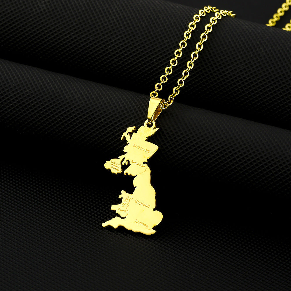 Stainless Steel British Map City Necklace For Women