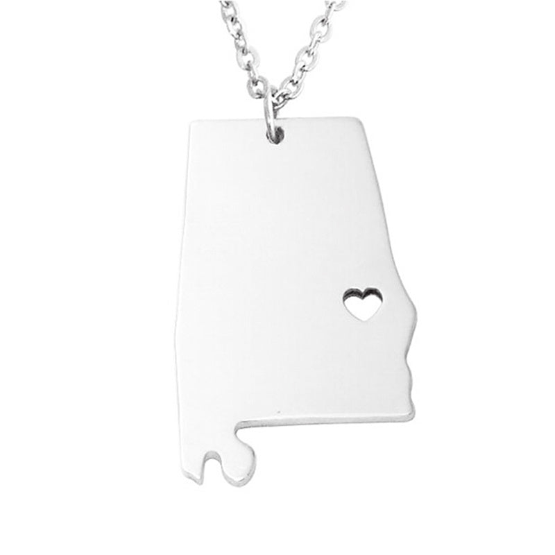 USA Alabama State Map Stainless Steel Necklace