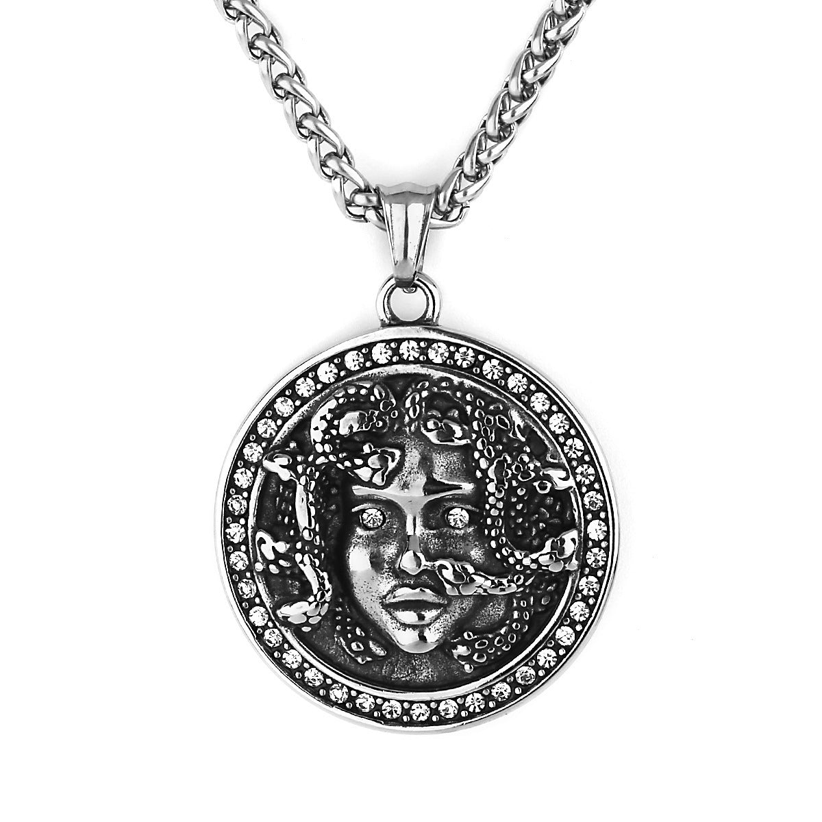 Greek Mythology Snake Medusa Diamond Titanium Steel Pendant Necklace