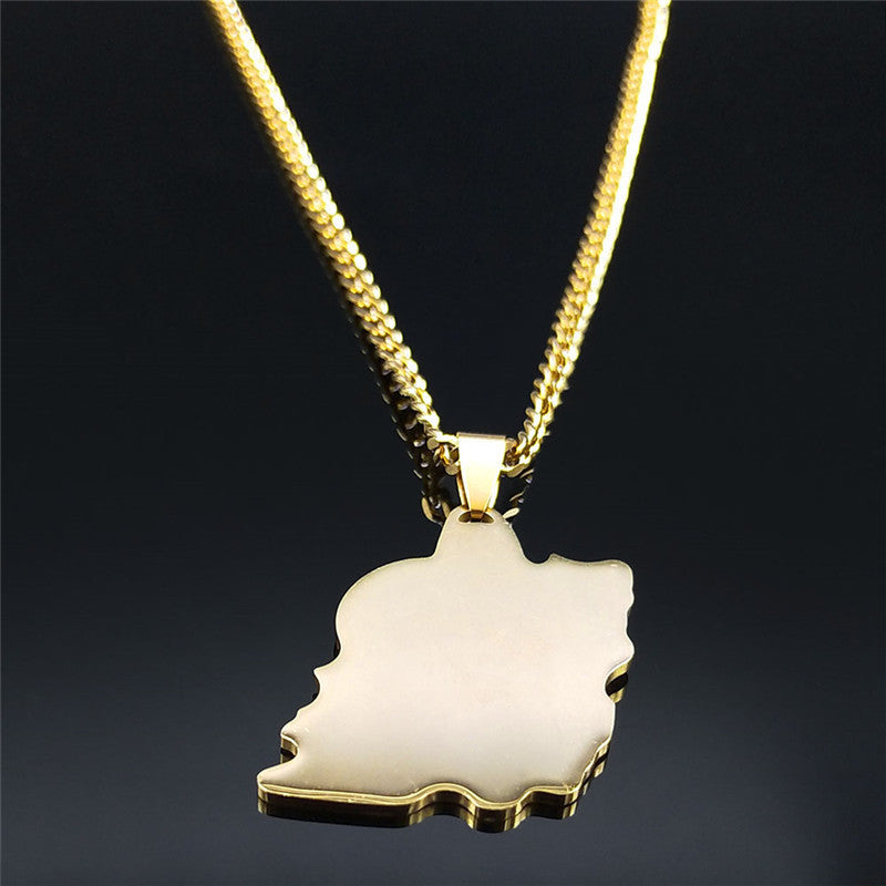 Stainless Steel Iran Map Ahula Mazda Pendant Necklace