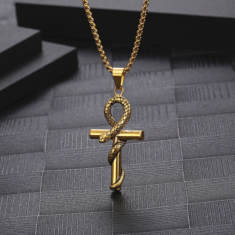 Ancient Egypt Anka Pendant Vintage Snake Cross Personality Titanium Steel Accessories